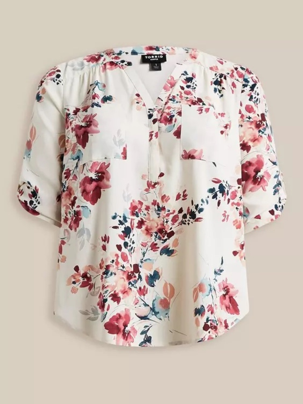 Torrid Harper 3/4 Sleeve Pullover Blouse Pretty Artsy Floral Size 1 - Picture 11 of 15